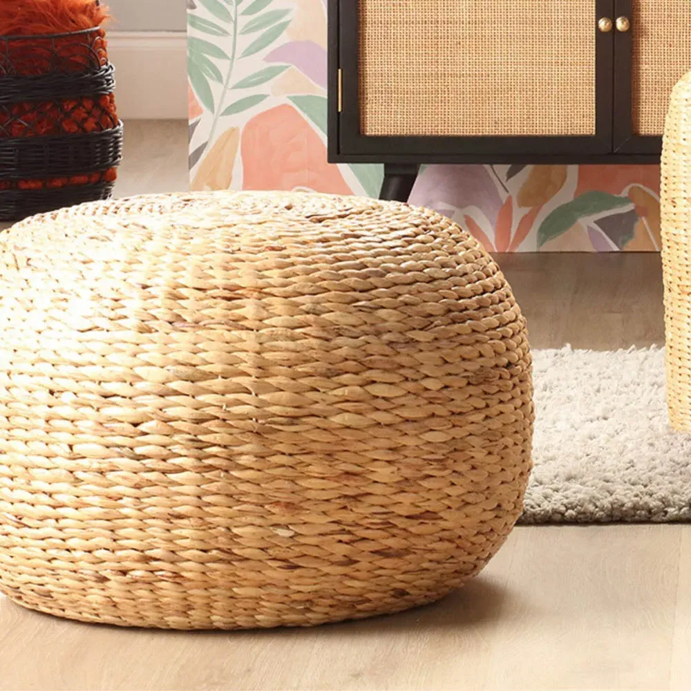 Danish Round Rattan Footstool - Brown