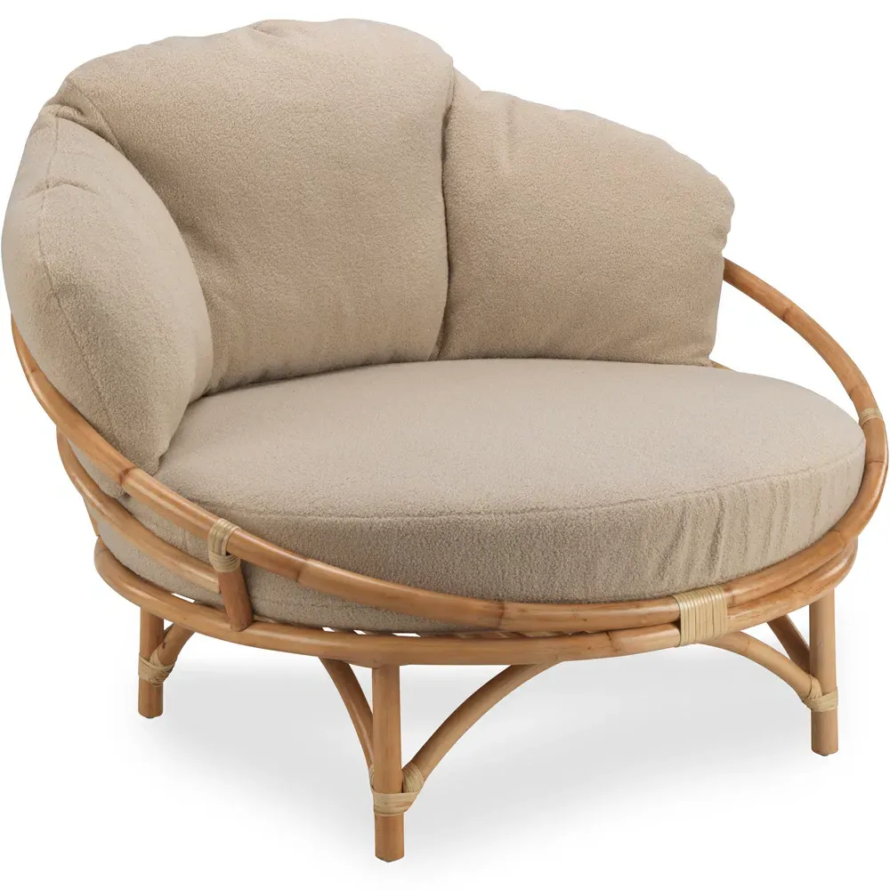 Desser Snug Cuddle Rattan Chair with Boucle Cushion - Cream