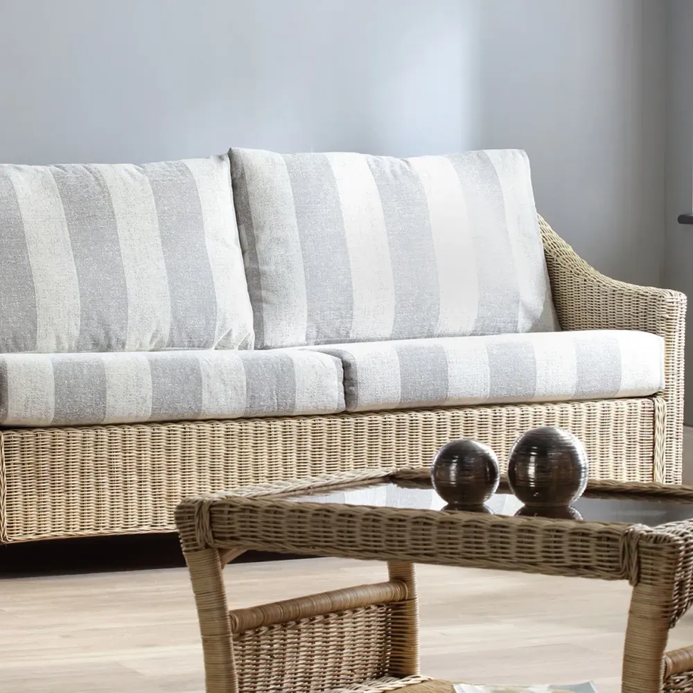 Dijon 3-Seater Athena Stripe Sofa - Cream, Rattan