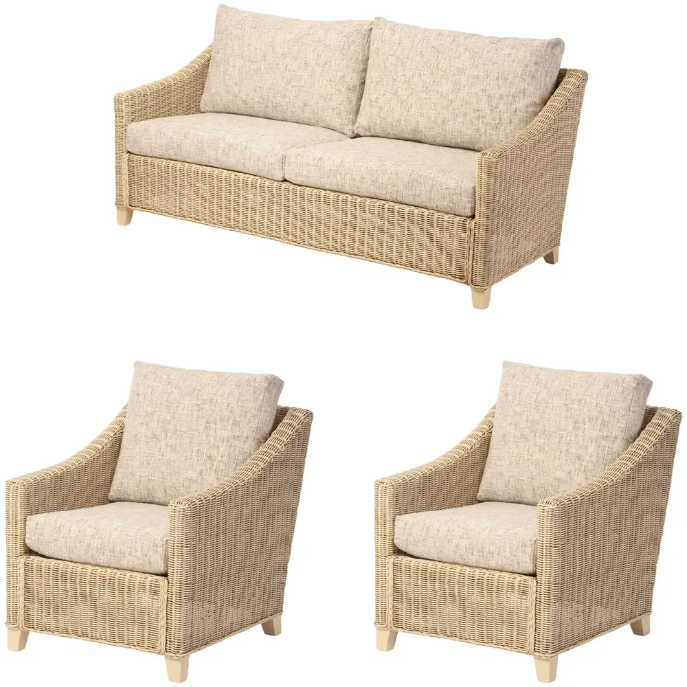Dijon 3-Seater Sofa Suite - Cream, Rattan