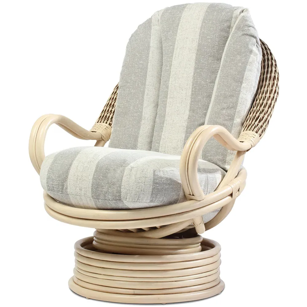 Dijon Athena Stripe Swivel Rocking Chair - Cream, Rattan