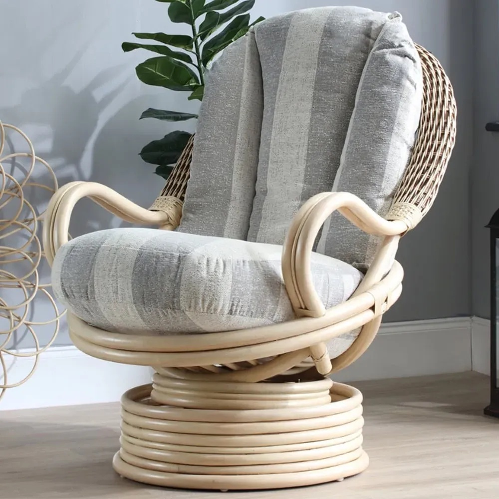 Dijon Athena Stripe Swivel Rocking Chair - Cream, Rattan