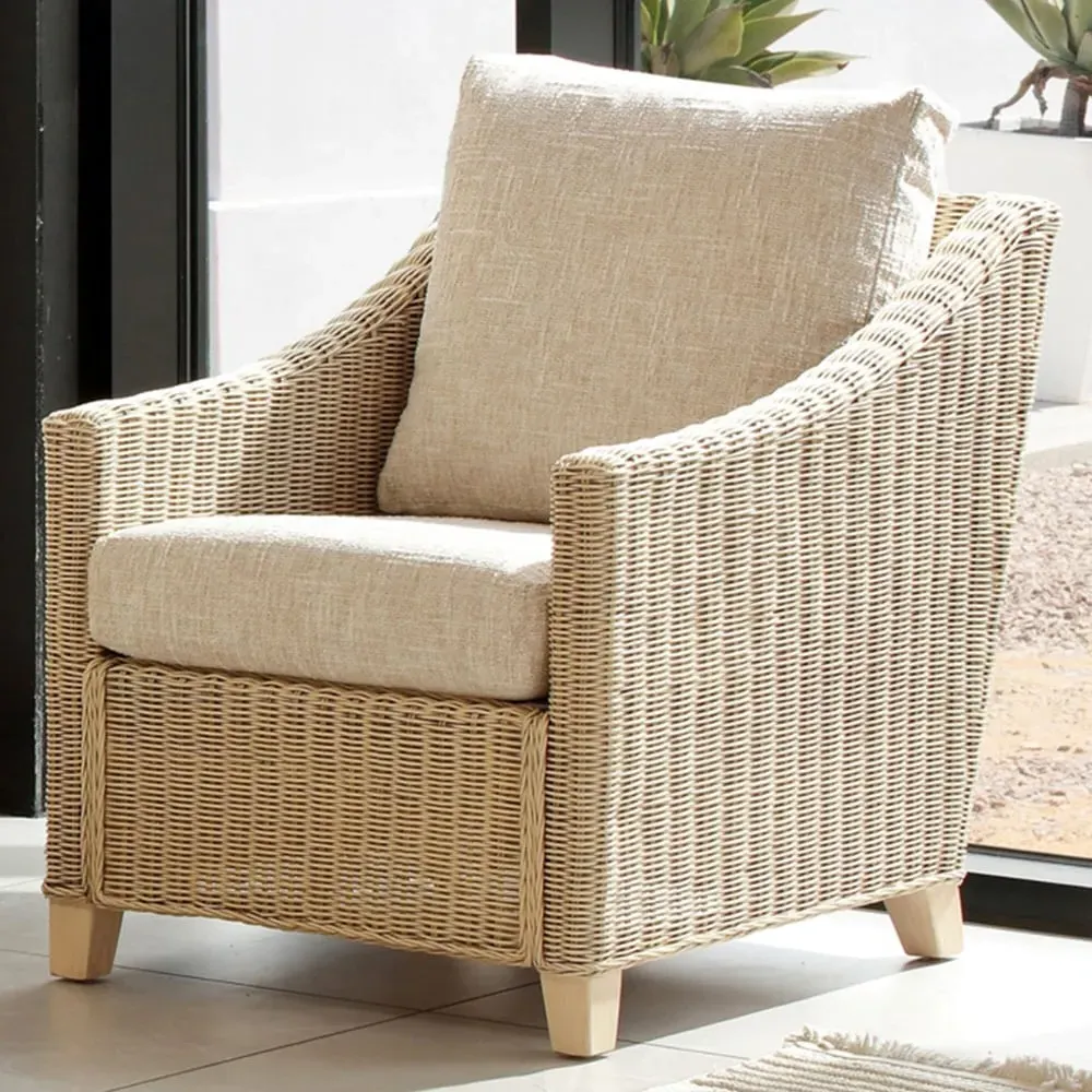 Dijon Cotton Armchair - Cream, Rattan image