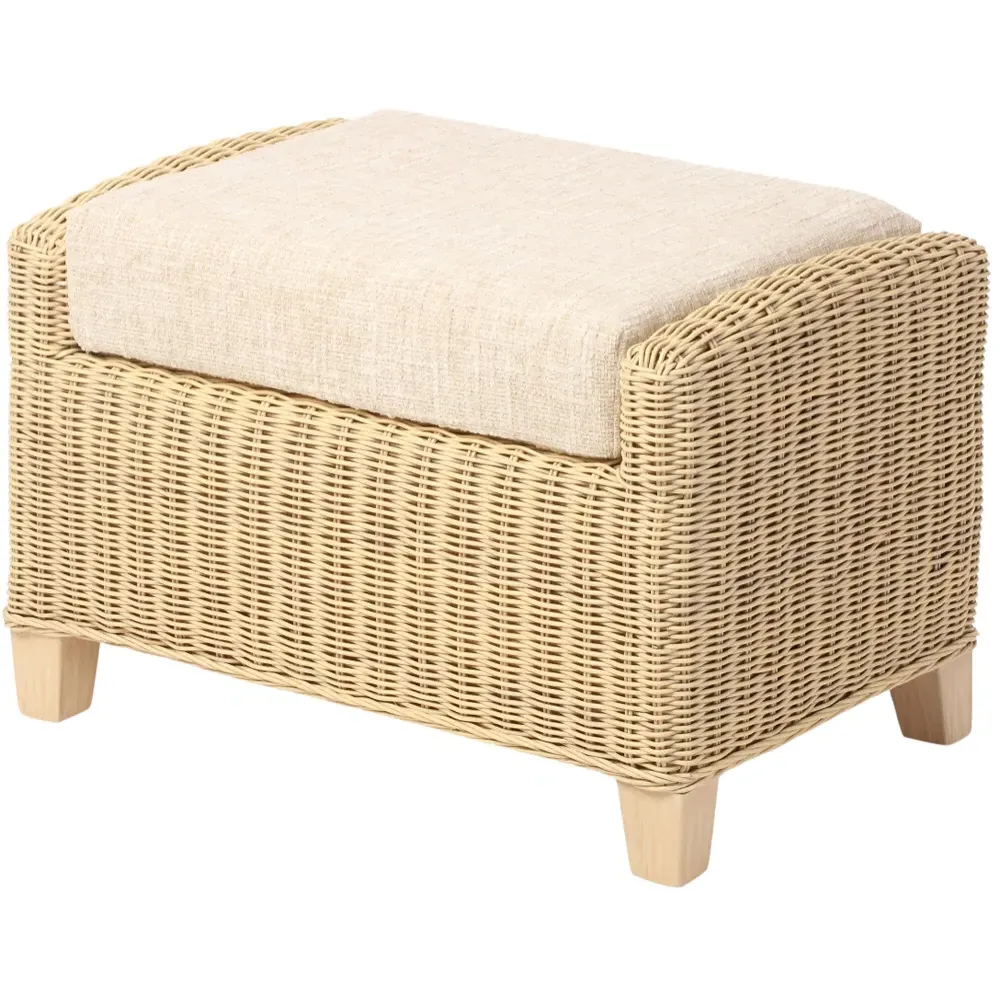 Dijon Cotton Cream Footstool - Cream, Rattan