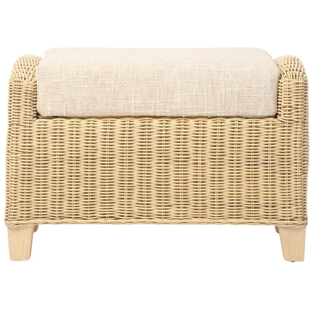 Dijon Cotton Cream Footstool - Cream, Rattan