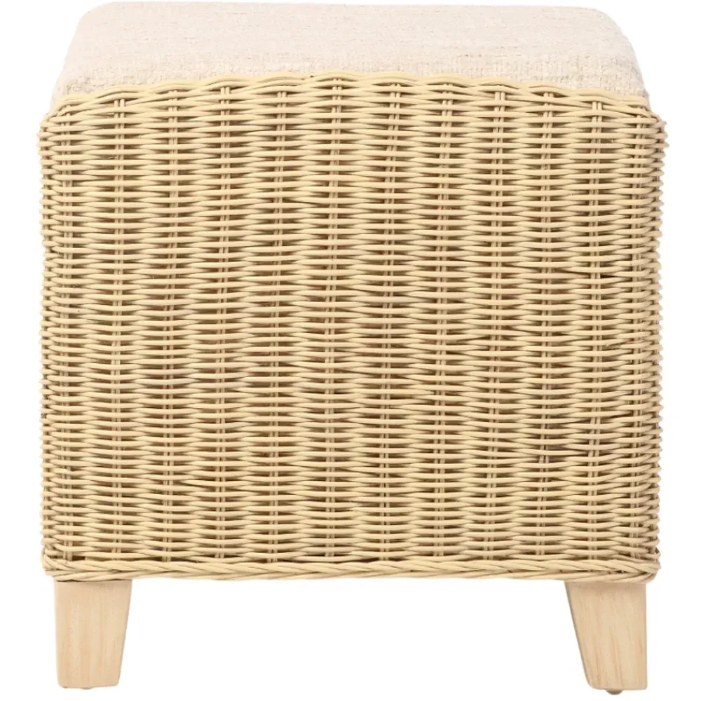 Dijon Cotton Cream Footstool - Cream, Rattan