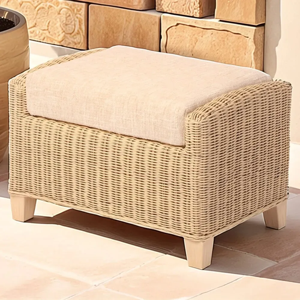 Dijon Cotton Cream Footstool - Cream, Rattan image