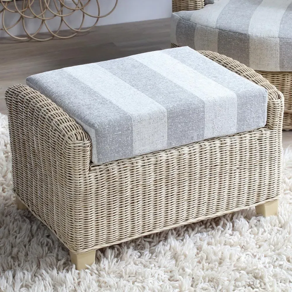 Dijon Natural Rattan Athena Stripe Footstool - Cream
