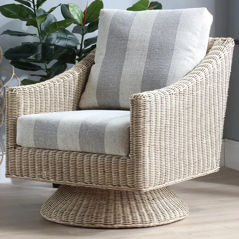 Dijon Swivel Chair - Cream, Natural Rattan image