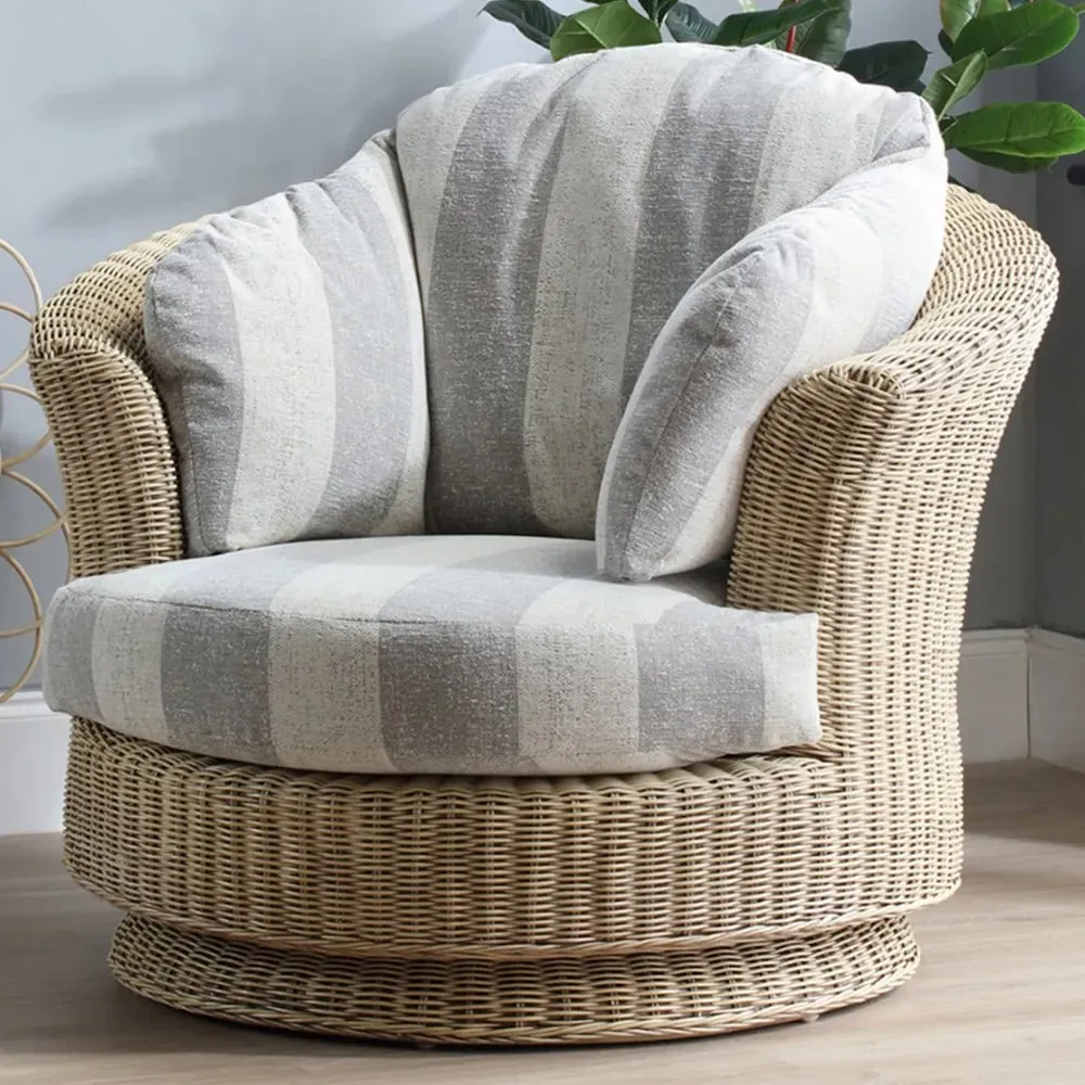 Dijon Tub Swivel Chair - Cream, Natural Rattan