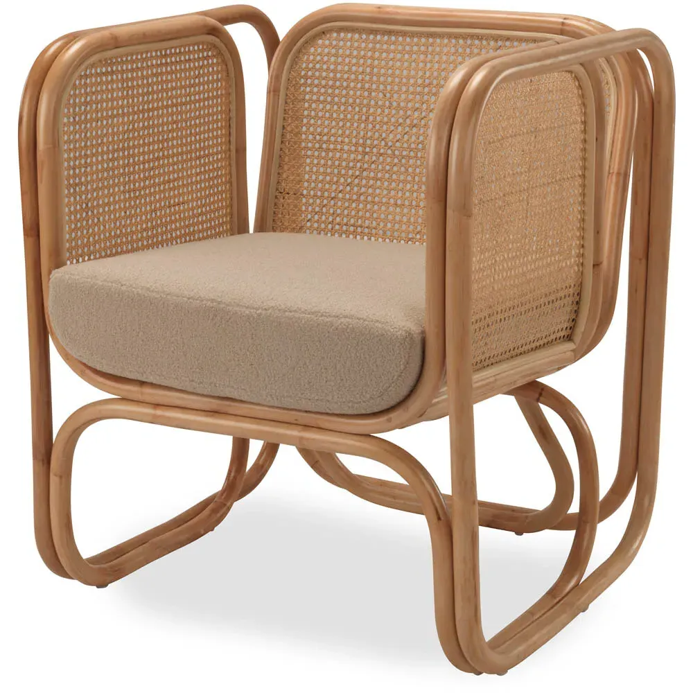 Iconic Curved Rattan Chair with Cushion - Cream, Rattan
