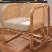 Iconic Curved Rattan Chair with Cushion - Cream, Rattan