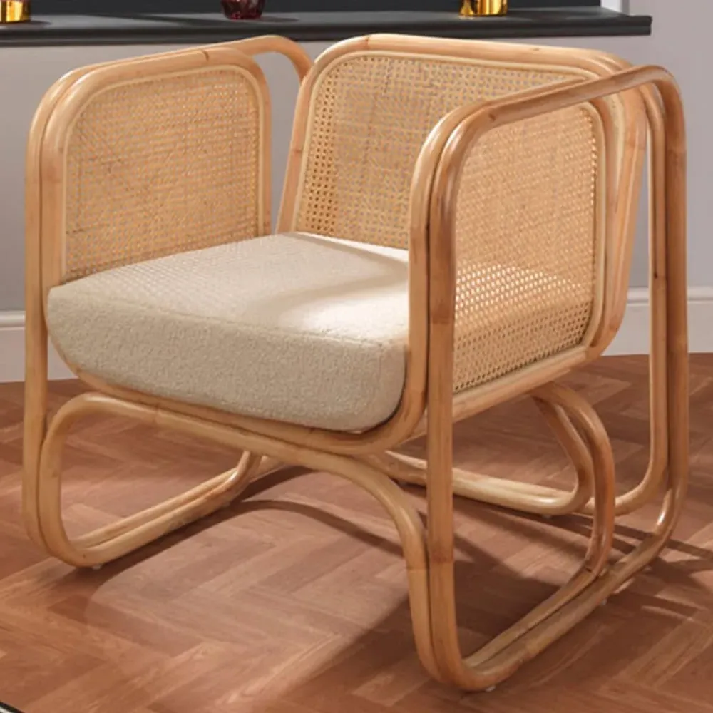 Iconic Curved Rattan Chair with Cushion - Cream, Rattan image
