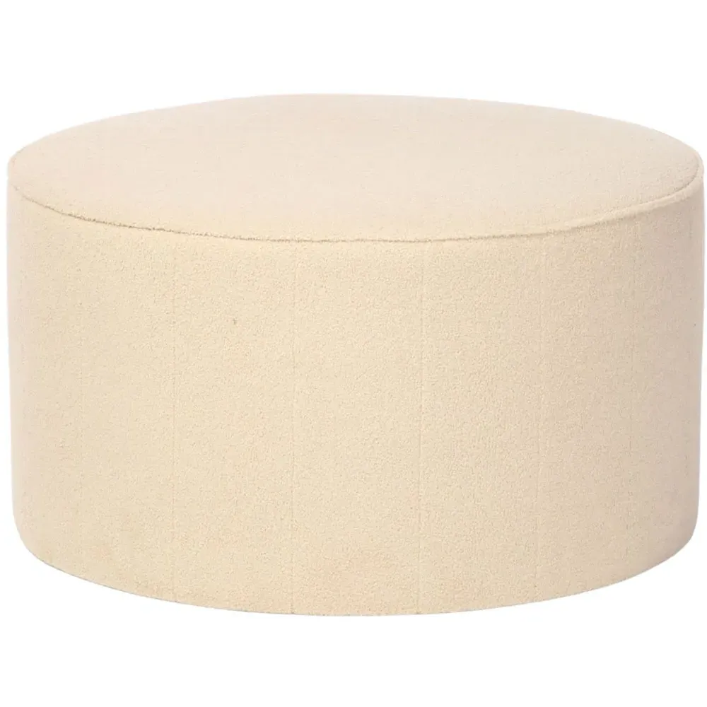 Large Round Pouffe - Cream, Boucle Fabric