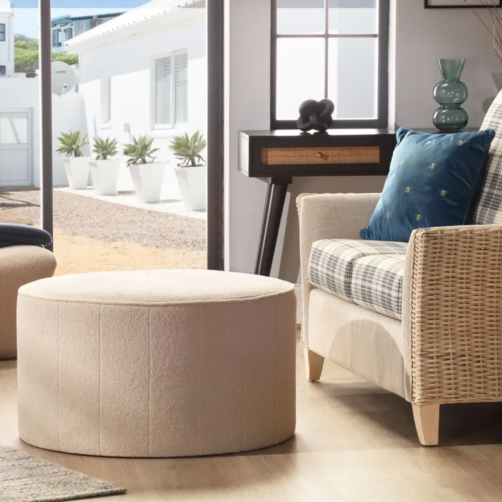 Large Round Pouffe - Cream, Boucle Fabric