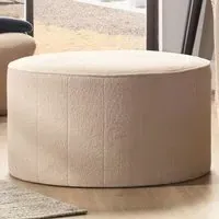 Large Round Pouffe - Cream, Boucle Fabric