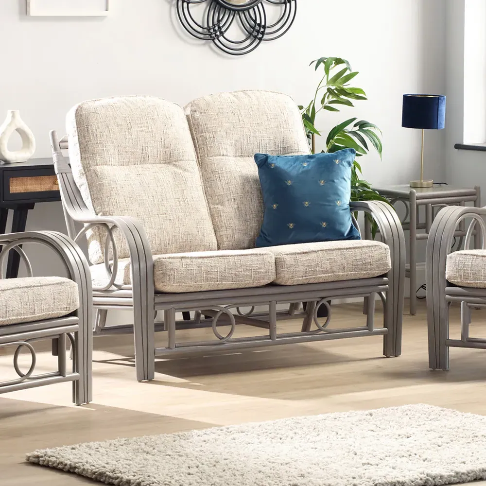 Madrid 2-Seater Sofa - Grey, Natural Rattan