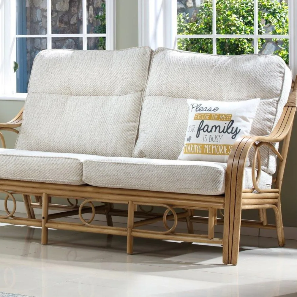 Madrid 3-Seater Sofa - Light Oak, Rattan