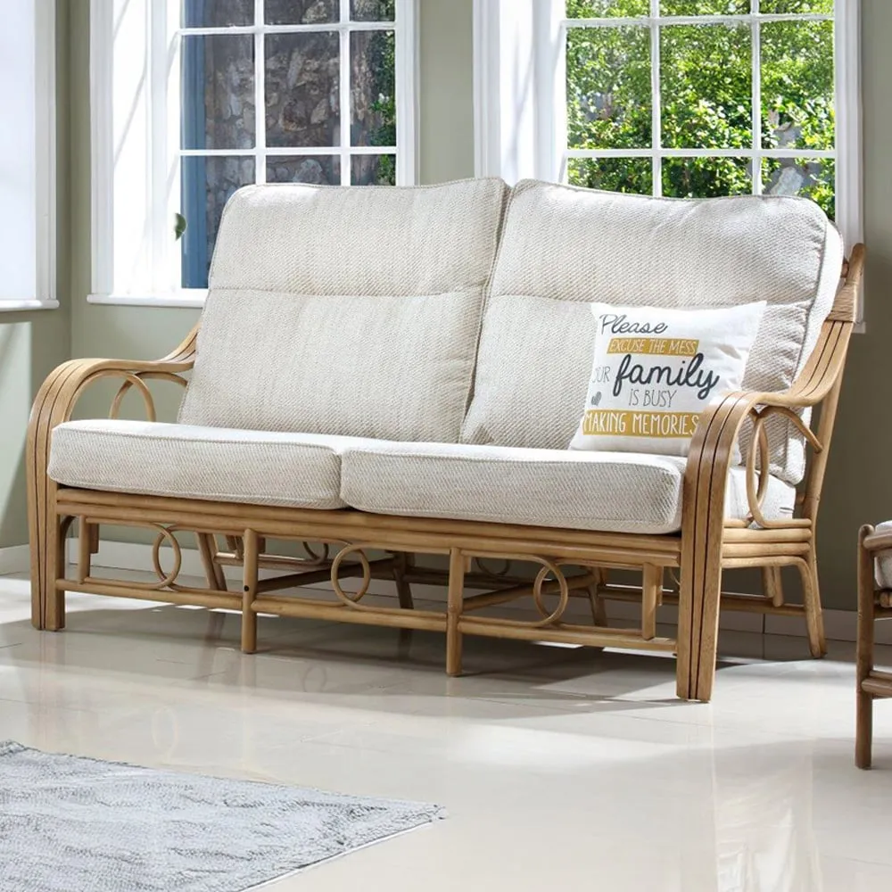 Madrid 3-Seater Sofa - Light Oak, Rattan