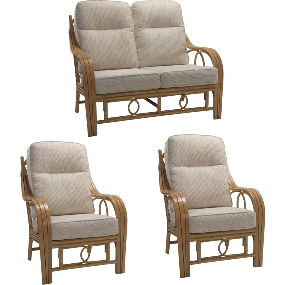 Madrid 4-Seater Sofa Set - Light Oak, Rattan