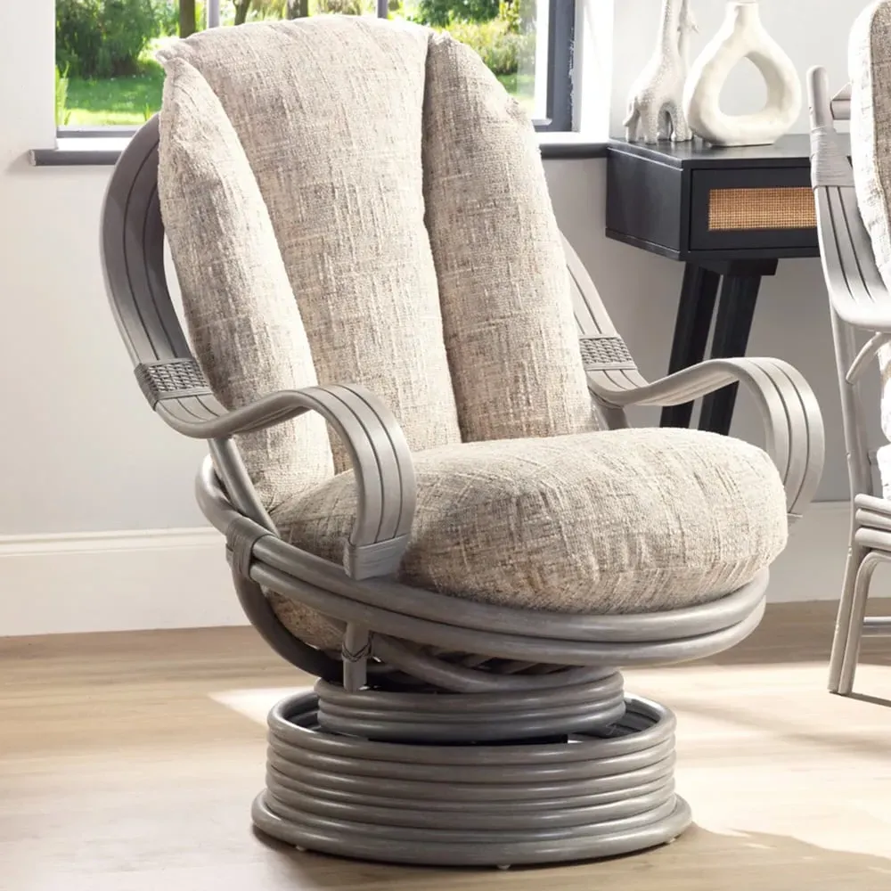Madrid Swivel Rocking Chair - Grey, Natural Rattan image