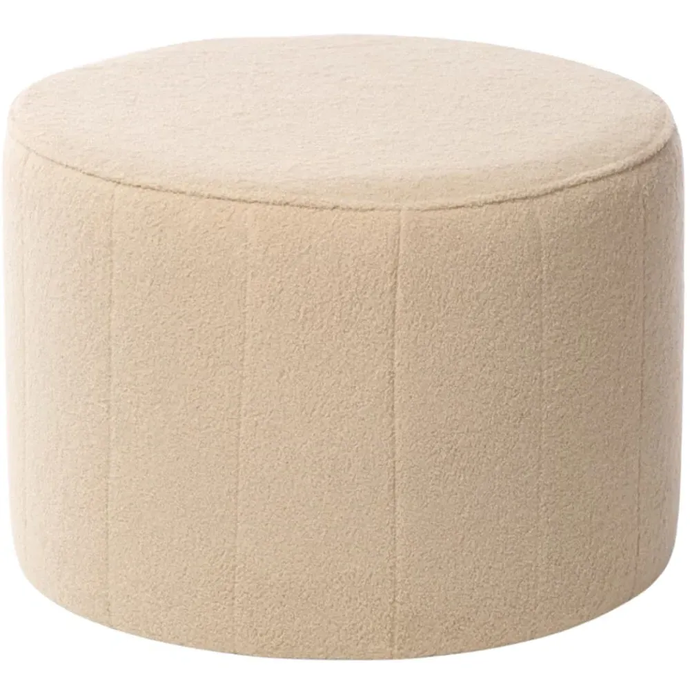 Medium Round Pouffe - Cream, Boucle Fabric