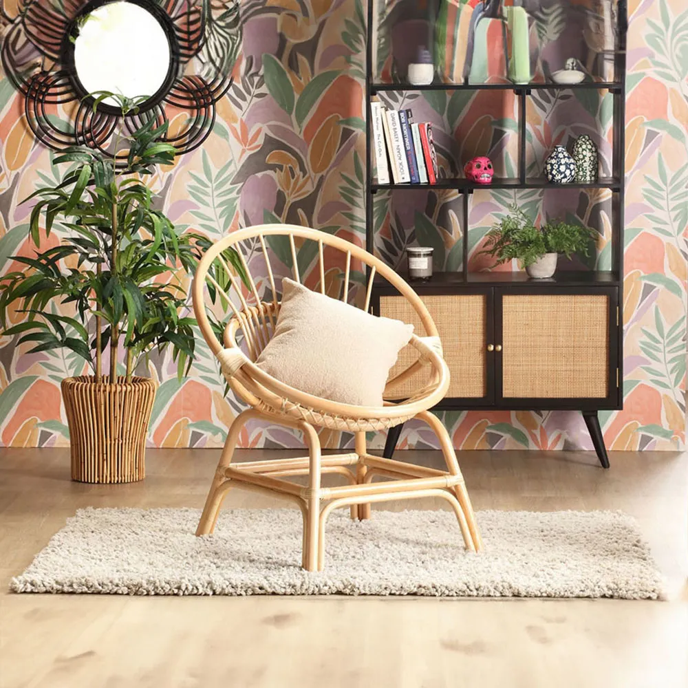 Moon Circular Chair - Cream, Natural Rattan