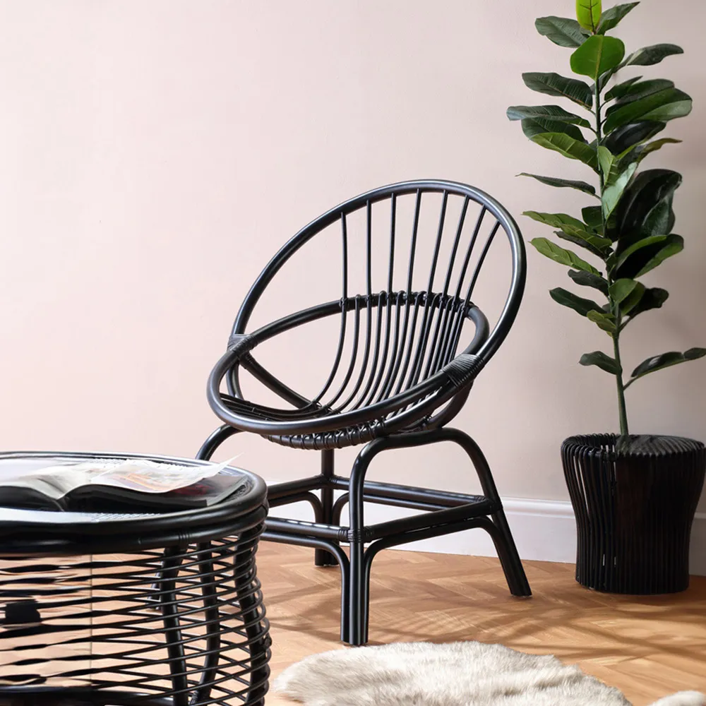 Moon Rattan Accent Chair - Black