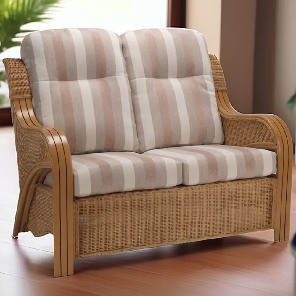 Opera 2-Seater Light Oak Rattan Sofa - Beige