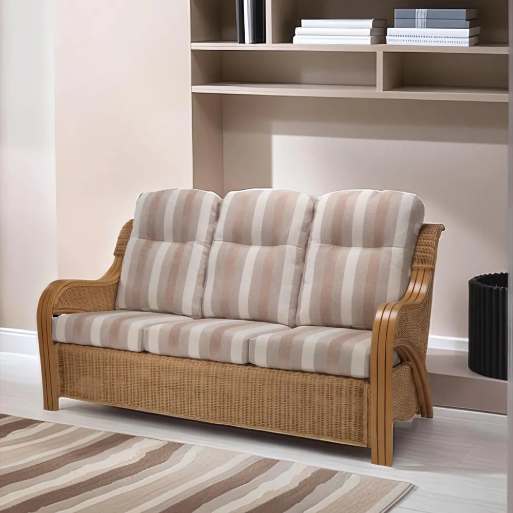 Opera 3-Seater Light Oak Rattan Sofa - Beige
