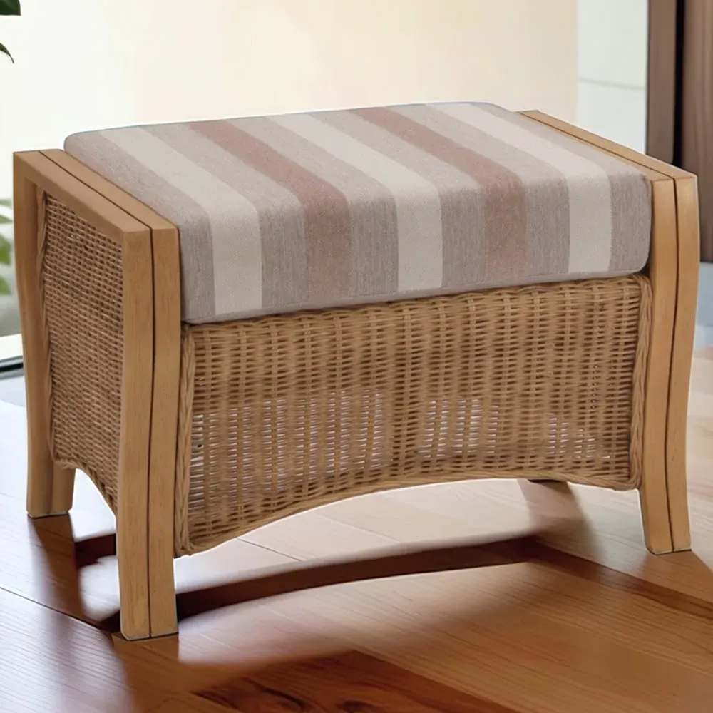 Opera Light Oak Rattan Footstool - Beige image