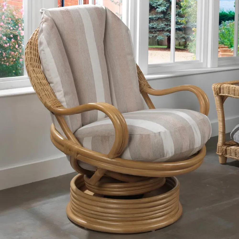 Opera Light Oak Rattan Swivel Rocking Chair - Beige