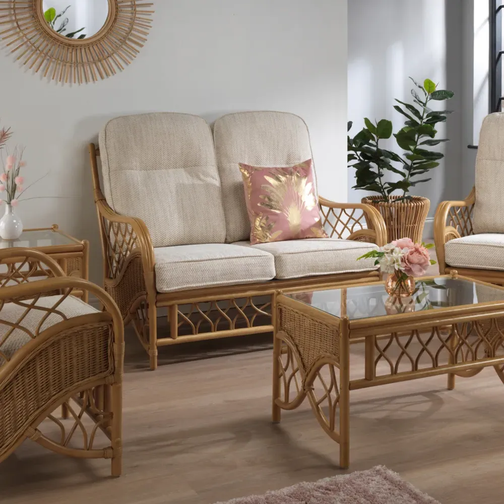 Oslo 2-Seater Sofa - Light Oak, Natural Rattan