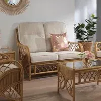 Oslo 2-Seater Sofa - Light Oak, Natural Rattan