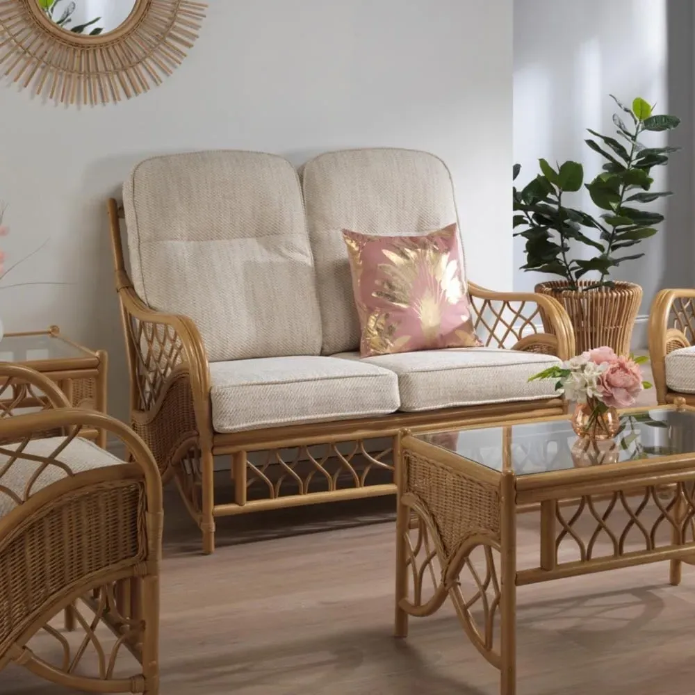 Oslo 2-Seater Sofa - Light Oak, Natural Rattan image