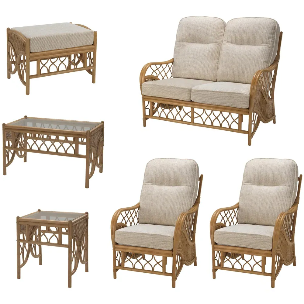 Oslo 4-Seater Sofa Set with Footstool - Light Oak, Rattan