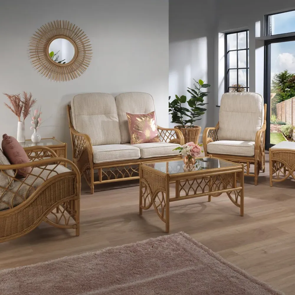 Oslo 4-Seater Sofa Set with Footstool - Light Oak, Rattan image