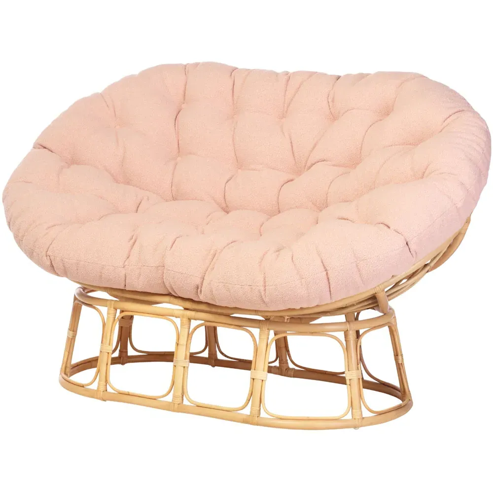Papasan 2-Seater Sofa with Movable Seat - Pink, Natural