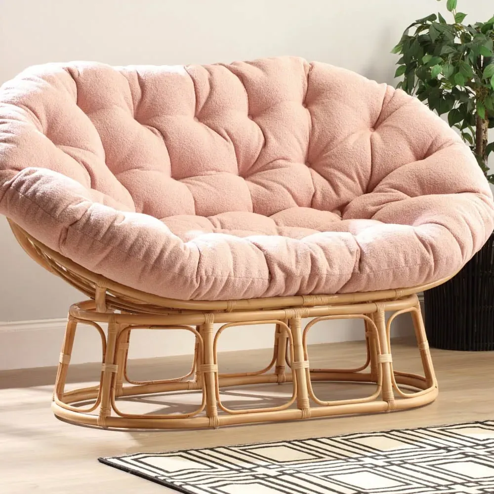 Papasan 2-Seater Sofa with Movable Seat - Pink, Natural image