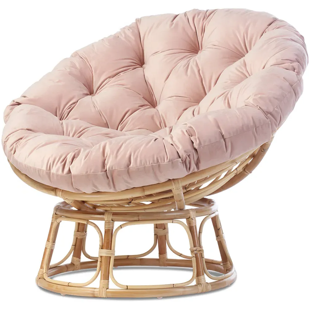 Papasan Rattan Chair with Cushion - Pink Velvet