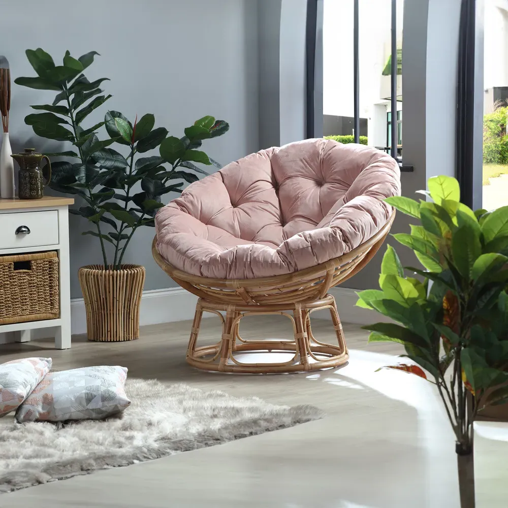 Papasan Rattan Chair with Cushion - Pink Velvet