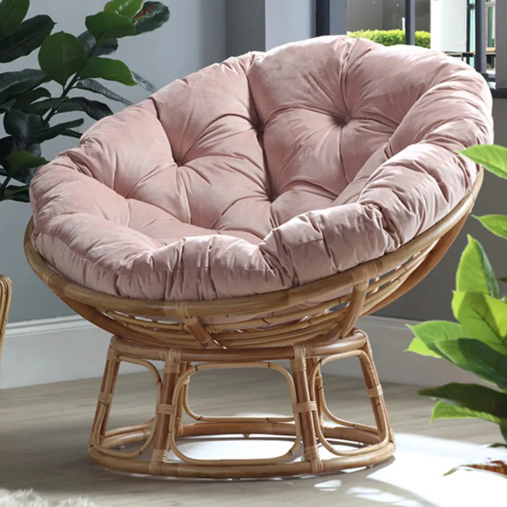 Papasan Rattan Chair with Cushion - Pink Velvet image