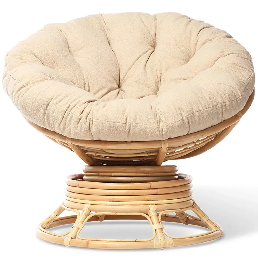 Papasan Rattan Rocking Chair with Cushion - Boucle Latte