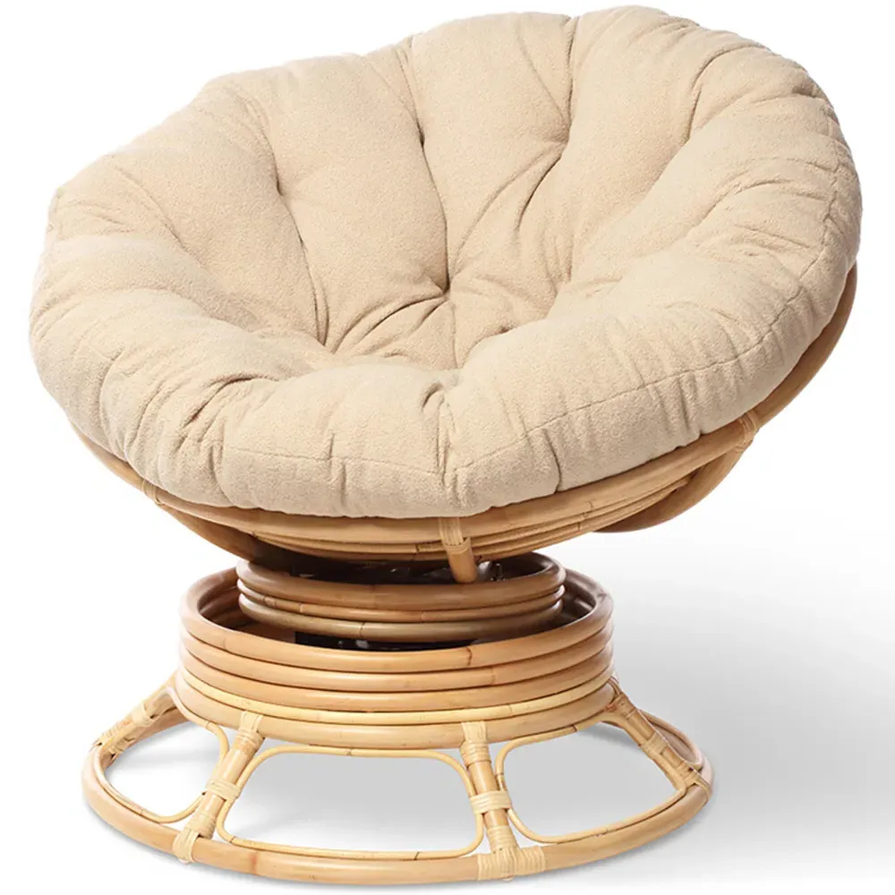 Papasan Rattan Rocking Chair with Cushion - Boucle Latte