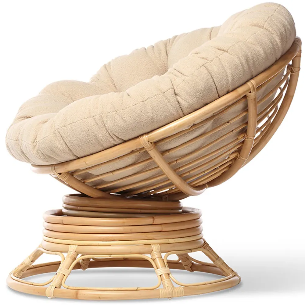 Papasan Rattan Rocking Chair with Cushion - Boucle Latte