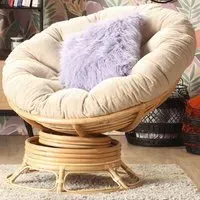 Papasan Rattan Rocking Chair with Cushion - Boucle Latte