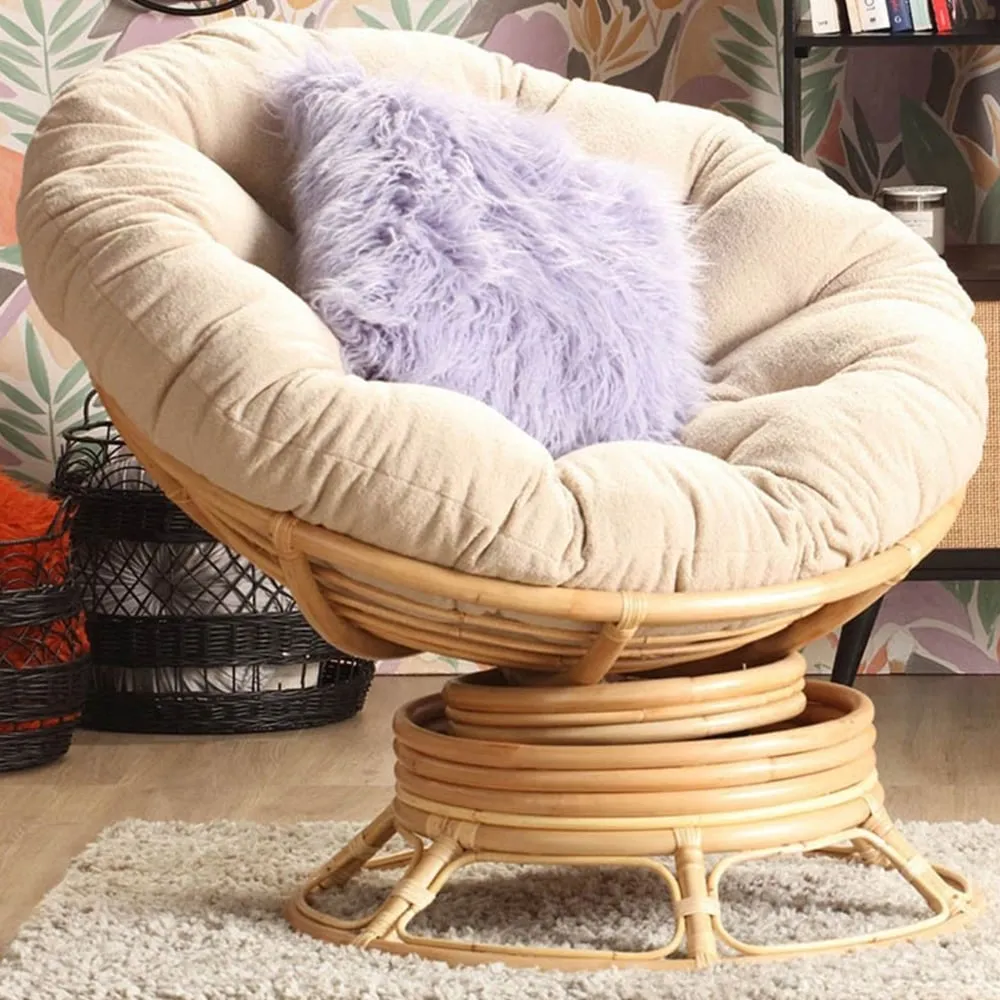 Papasan Rattan Rocking Chair with Cushion - Boucle Latte