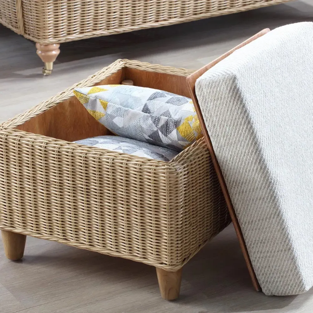 Seville Jasper Footstool - Light Oak, Rattan