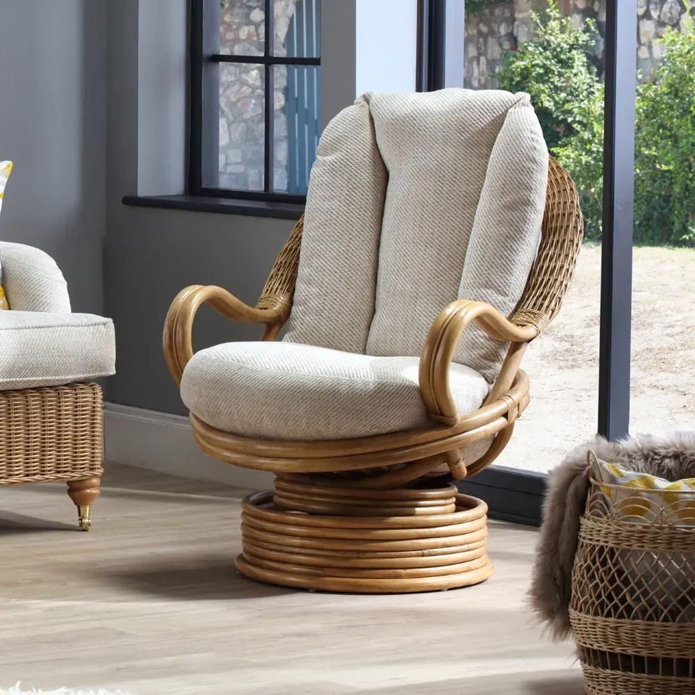 Seville Jasper Swivel Rocking Chair - Light Oak, Rattan