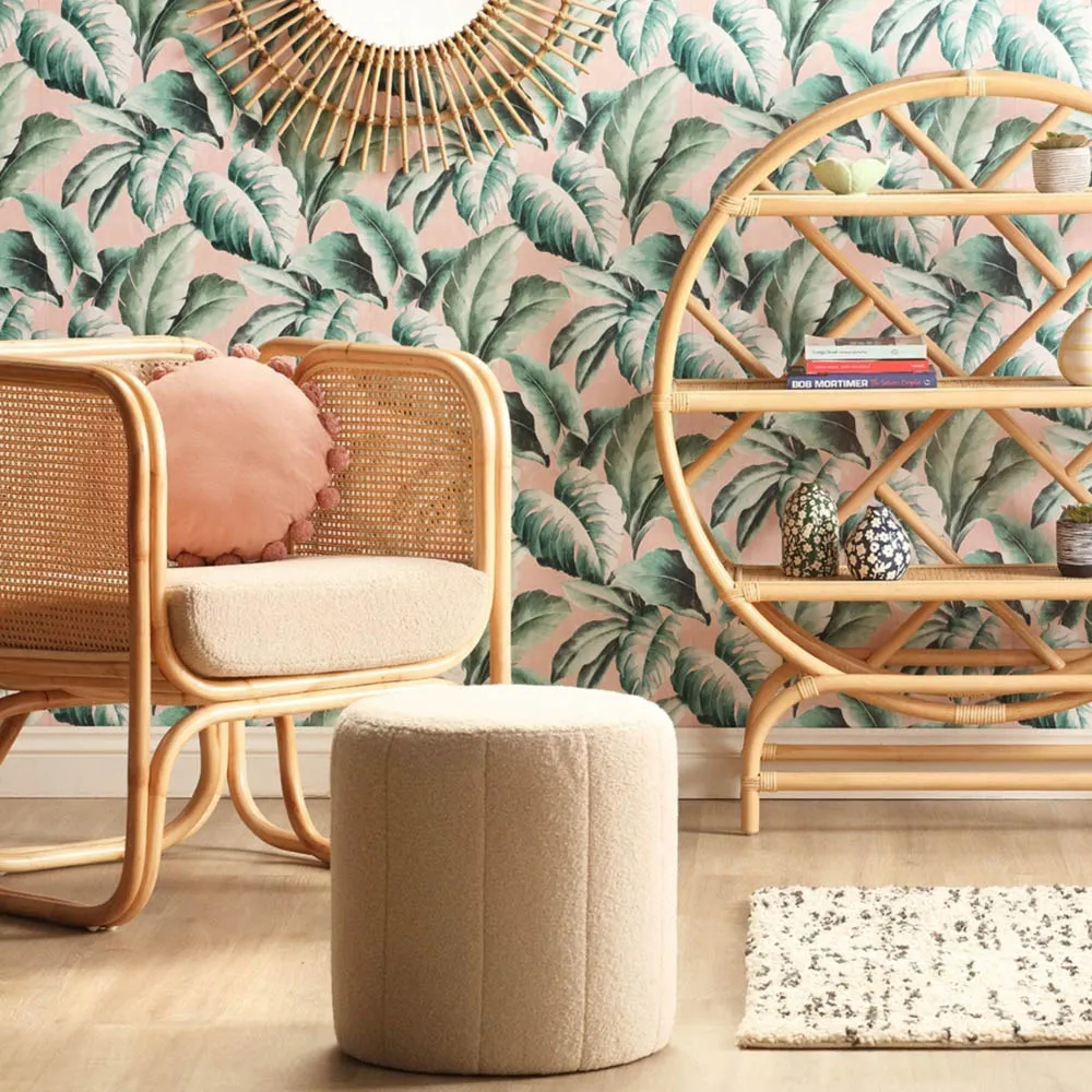 Small Round Pouffe - Cream, Boucle Fabric